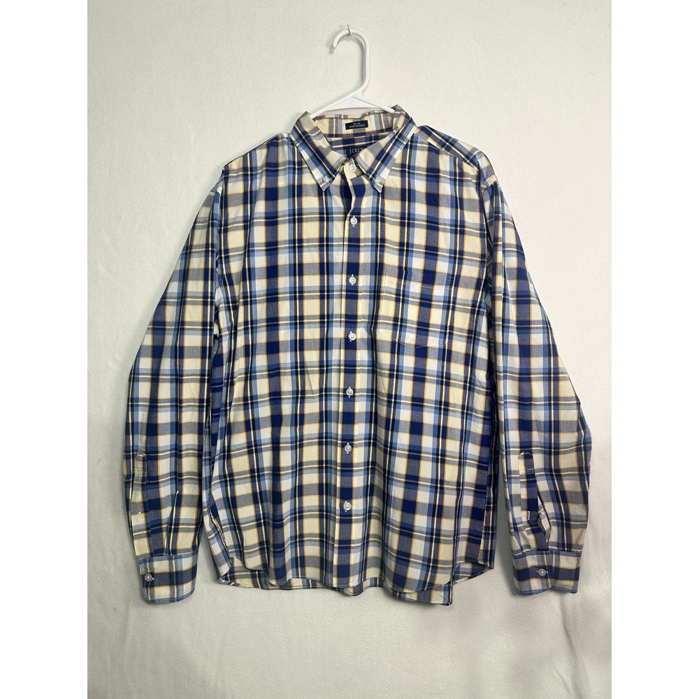 J.Crew Mens Slim Untucked Flex Washed Plaid Button‎ Down Shirt Blue Yellow Large